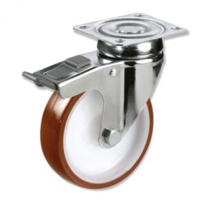 Rueda giratoria con freno poliuretano Gayner diametro 80 mm. BPG3 080 NPL3-FD codigo 33-80/1-FD