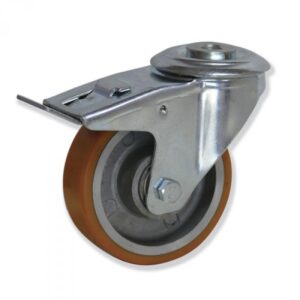 Rueda giratoria con freno poliuretano Gayner diametro 100 mm. MTG4 100 APB4-FD codigo 34-082/99-FD