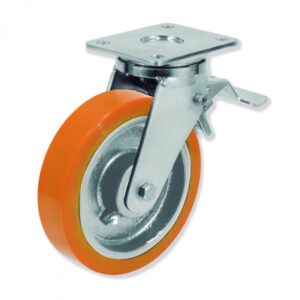 Rueda giratoria con freno poliuretano Gayner diametro 200 mm. QPG7 200 HPB6-FD codigo 37-62-FD