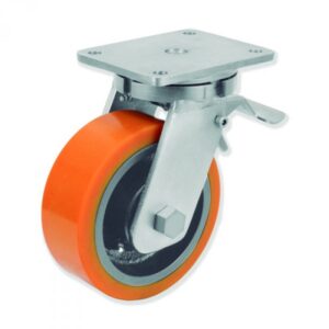 Rueda giratoria con freno poliuretano Gayner diametro 200 mm. QPG8 200 HPB8-FD codigo 38-160-FD