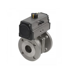 Valvula de esfera 2 piezas a/inox. A-316 con bridas DN-100 y actuador neumatico simple efecto