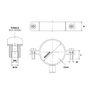 Abrazadera reforzada inoxidable A-2 54 mm. (M8+M10) - Imagen 3