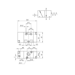 Valvula monoestable Aignep 3/2 N.C. 1/8" retorno muelle 01VP03NC02 - Imagen 2