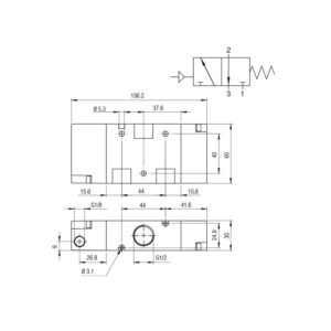 Valvula monoestable Aignep 3/2 N.C. 1/2" retorno muelle 01VP03NC05 - Imagen 2