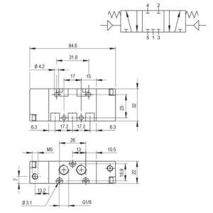 Valvula monoestable Aignep 5/3 C.C. 1/8" retorno muelle 01VP07CC02 - Imagen 2