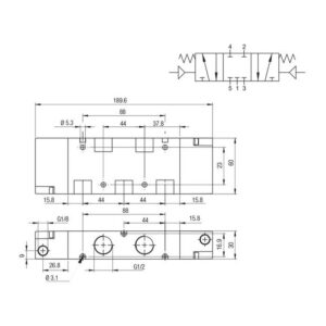 Valvula monoestable Aignep 5/3 C.C. 1/2" retorno muelle 01VP07CC05 - Imagen 2