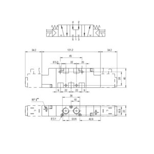 Electrovalvula monoestable Aignep 5/3 P.C. 1/4" retorno muelle 01VS07PC03 - Imagen 2