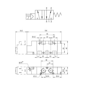 Electrovalvula monoestable Aignep 5/2 1/4" retorno neumatico 01VS450003 - Imagen 2