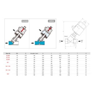 Valvula de asiento inclinado Aignep acero inoxidable 2/2 N.C. 1/2" con actuador neumatico inoxidable X1Y0510400 - Imagen 2