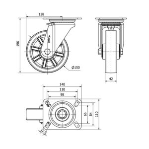 Rueda resina fenolica giratoria  Alex diametro 150 mm. modelo 2-1664 - Imagen 2