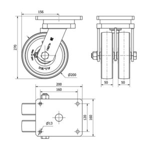 Rueda nylon-poliamida giratoria  Alex diametro 200 mm. modelo 2-1874 - Imagen 2