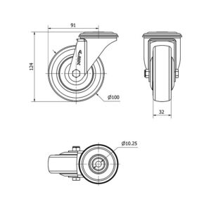 Rueda poliuretano giratoria  Alex diametro 100 mm. modelo 2-2022 - Imagen 2