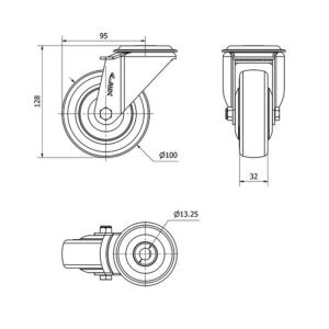 Rueda poliuretano giratoria  Alex diametro 100 mm. modelo 2-2023 - Imagen 2