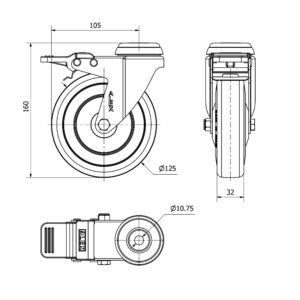 Rueda goma giratoria con freno Alex diametro 125 mm. modelo 2-2190 - Imagen 2