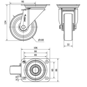 Rueda poliuretano giratoria Alex diametro 80 mm. modelo 2-2820 - Imagen 2