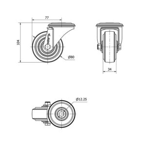 Rueda goma giratoria  Alex diametro 80 mm. modelo 2-4078 - Imagen 2