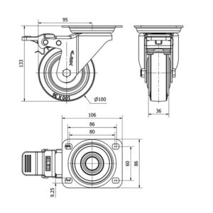 Rueda goma giratoria con freno Alex diametro 100 mm. modelo 2-4454 - Imagen 2
