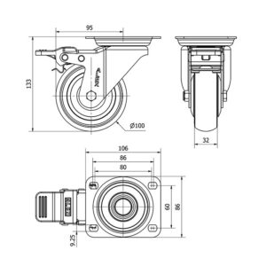 Rueda goma giratoria con freno Alex diametro 100 mm. modelo 2-4779 - Imagen 2