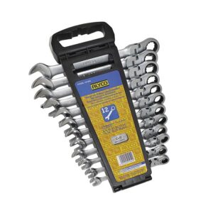 Juego llaves combinadas carraca flexible 12 piezas en soporte 8-19 mm. Alyco codigo 191952