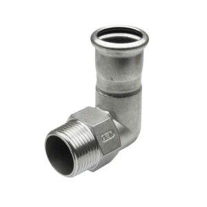 Codo 90º rosca macho prensar hembra acero inoxidable A-316L 1" D-28 mm.