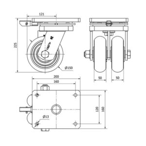 Rueda poliuretano giratoria con bloqueo direccional Alex diametro 150 mm. 2-0043 - Imagen 2