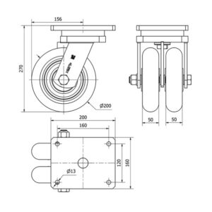 Rueda poliuretano giratoria Alex diametro 200 mm. 2-0044 - Imagen 2