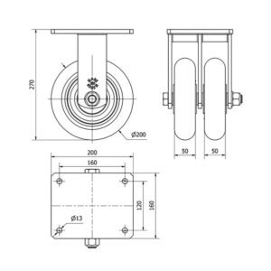 Rueda poliuretano fija  Alex diametro 200 mm. 2-0047 - Imagen 2