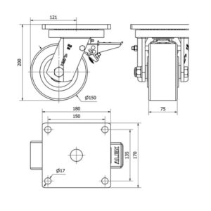 Rueda poliuretano giratoria con freno Alex diametro 150 mm. 2-0075 - Imagen 2