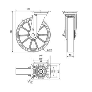 Rueda poliuretano giratoria  Alex diametro 160 mm. 2-0086 - Imagen 2