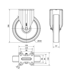 Rueda nylon-poliamida fija  Alex diametro 250 mm. 2-0090 - Imagen 2