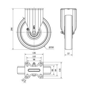 Rueda nylon-poliamida fija  Alex diametro 250 mm. 2-0093 - Imagen 2
