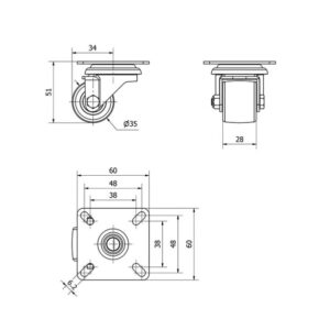 Rueda nylon reforzado giratoria Alex diametro 35 mm. 2-0115 - Imagen 2