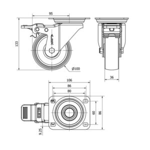Rueda poliamix giratoria con freno Alex diametro 100 mm. 2-0170 - Imagen 2