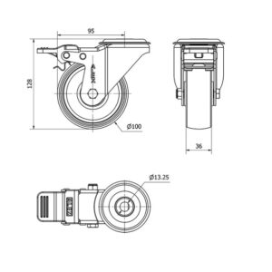 Rueda poliamix giratoria Alex diametro 100 mm. 2-0172 - Imagen 2