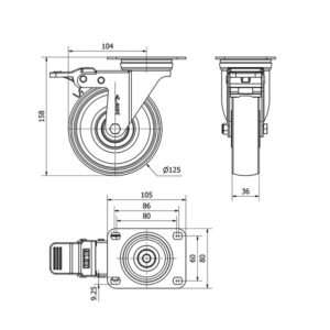 Rueda poliamix giratoria con freno Alex diametro 125 mm. 2-0175 - Imagen 2