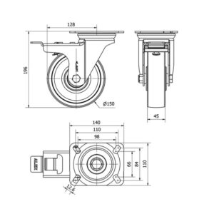 Rueda poliamix giratoria con freno Alex diametro 150 mm. 2-0187 - Imagen 2