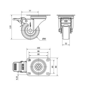 Rueda poliuretano giratoria con freno Alex diametro 80 mm. 2-0330 - Imagen 2
