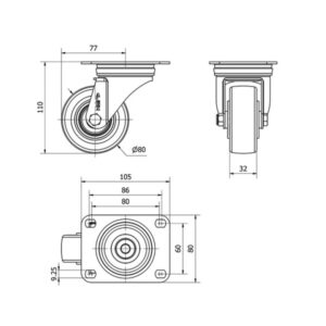 Rueda poliuretano giratoria  Alex diametro 80 mm. 2-0335 - Imagen 2