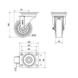 Rueda poliuretano giratoria Alex diametro 100 mm. 2-0393 - Imagen 2