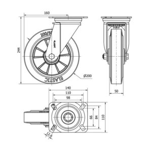 Rueda goma giratoria Alex diametro 200 mm. 2-0400 - Imagen 2