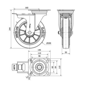 Rueda goma giratoria con freno Alex diametro 200 mm. 2-0402 - Imagen 2