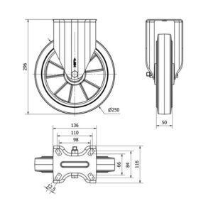 Rueda goma fija Alex diametro 250 mm. 2-0405 - Imagen 2
