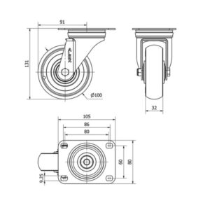 Rueda poliuretano giratoria Alex diametro 100 mm. 2-0513 - Imagen 2