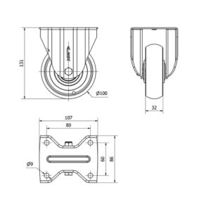 Rueda poliuretano fija Alex diametro 100 mm. 2-0514 - Imagen 2