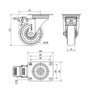 Rueda poliuretano giratoria Alex diametro 100 mm. 2-0515 - Imagen 2