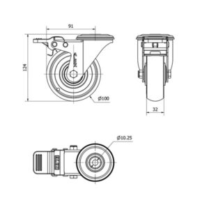 Rueda poliuretano giratoria con freno Alex diametro 100 mm. 2-0524 - Imagen 2