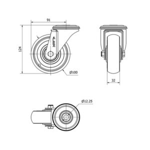 Rueda poliuretano giratoria Alex diametro 100 mm. 2-0526 - Imagen 2