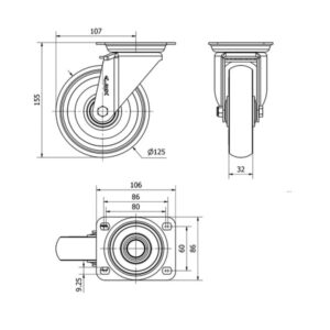 Rueda poliuretano giratoria Alex diametro 125 mm. 2-0567 - Imagen 2