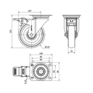 Rueda poliuretano giratoria Alex diametro 125 mm. 2-0569 - Imagen 2
