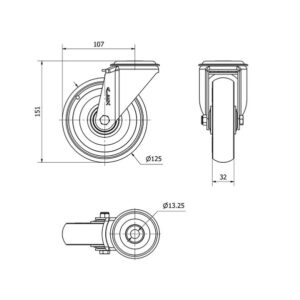 Rueda poliuretano giratoria Alex diametro 125 mm. 2-0570 - Imagen 2